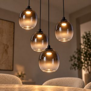 Lampadario a sospensione con 4 pendenti a cascata per soggiorno moderno nero fume led 20,8w 3000k