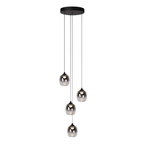 Lampadario a sospensione con 4 pendenti a cascata per soggiorno moderno nero fume led 20,8w 3000k