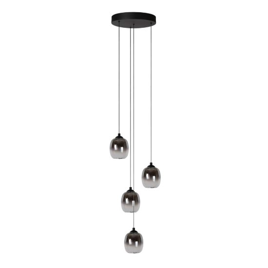 Lampadario a sospensione con 4 pendenti a cascata per soggiorno moderno nero fume led 20,8w 3000k
