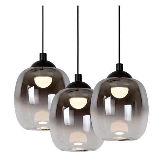 Lampadario a sospensione con 4 pendenti a cascata per soggiorno moderno nero fume led 20,8w 3000k