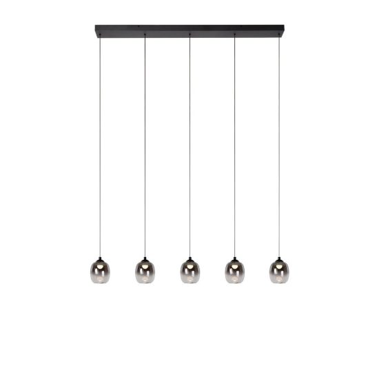 Lampadario a sospensione con 5 pendenti lineare per soggiorno moderno nero fume led 28w 3000k