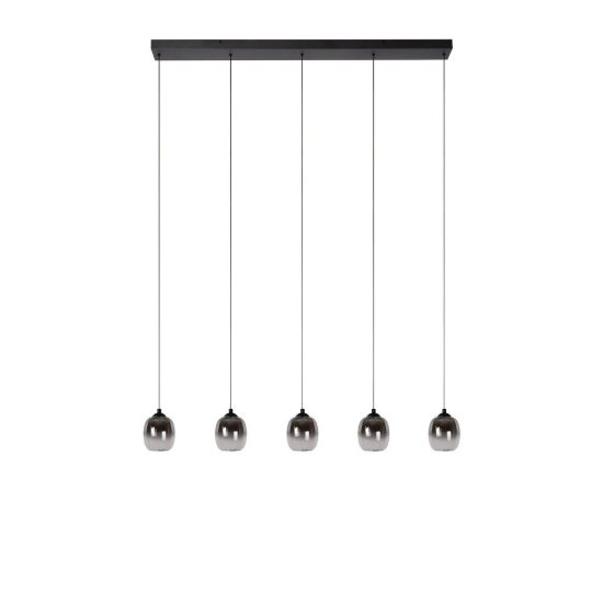 Lampadario a sospensione con 5 pendenti lineare per soggiorno moderno nero fume led 28w 3000k