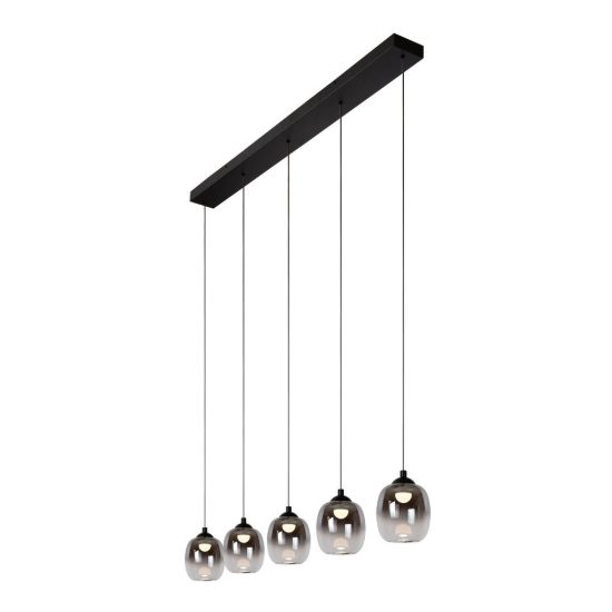 Lampadario a sospensione con 5 pendenti lineare per soggiorno moderno nero fume led 28w 3000k