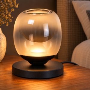 Abat-jour a globo per comodino moderno nero fume led 6w 3000k