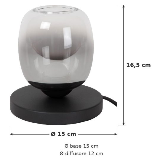 Abat-jour a globo per comodino moderno nero fume led 6w 3000k