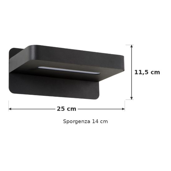 Applique per comodino camera da letto rettangolare moderna nero led 6w 3000k