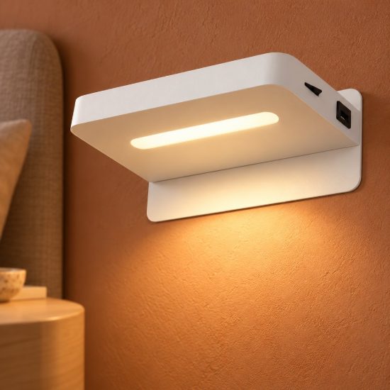 Applique per comodino camera da letto rettangolare moderna bianco led 6w 3000k