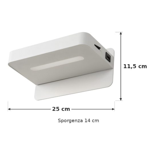 Applique per comodino camera da letto rettangolare moderna bianco led 6w 3000k