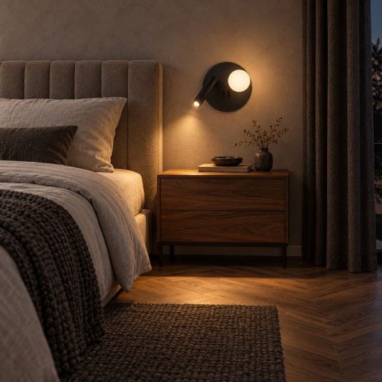 Applique per comodino camera da letto rotonda moderna nero opalino led 7w 3000k