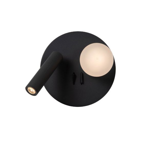 Applique per comodino camera da letto rotonda moderna nero opalino led 7w 3000k