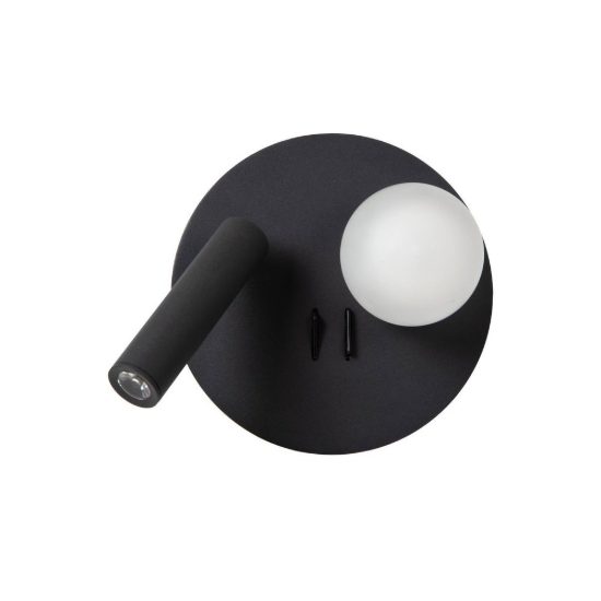 Applique per comodino camera da letto rotonda moderna nero opalino led 7w 3000k