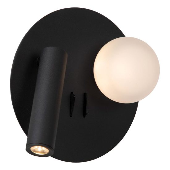 Applique per comodino camera da letto rotonda moderna nero opalino led 7w 3000k