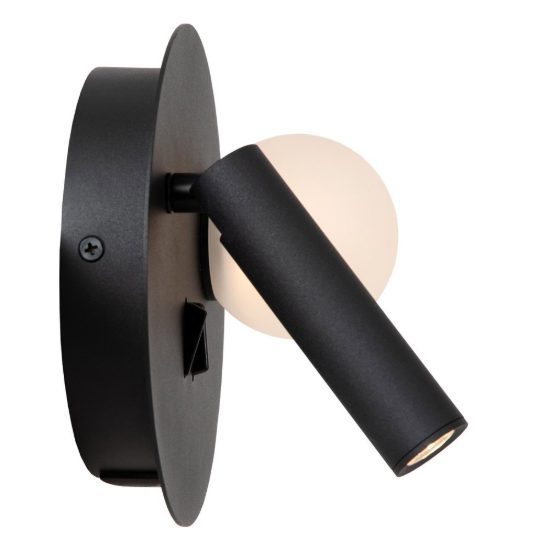 Applique per comodino camera da letto rotonda moderna nero opalino led 7w 3000k
