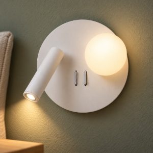 Applique per comodino camera da letto rotonda moderna bianco opalino led 7w 3000k