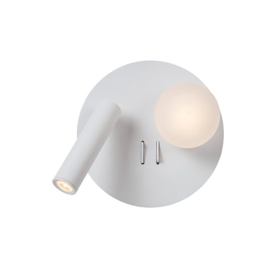 Applique per comodino camera da letto rotonda moderna bianco opalino led 7w 3000k