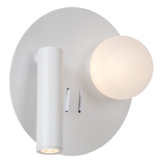 Applique per comodino camera da letto rotonda moderna bianco opalino led 7w 3000k