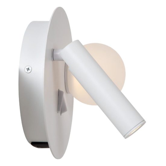 Applique per comodino camera da letto rotonda moderna bianco opalino led 7w 3000k