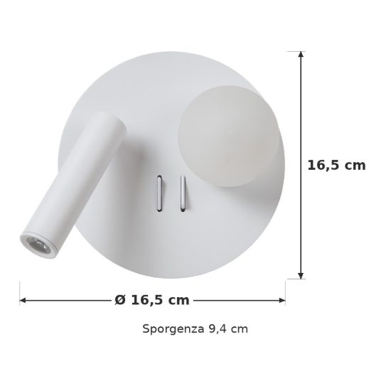 Applique per comodino camera da letto rotonda moderna bianco opalino led 7w 3000k
