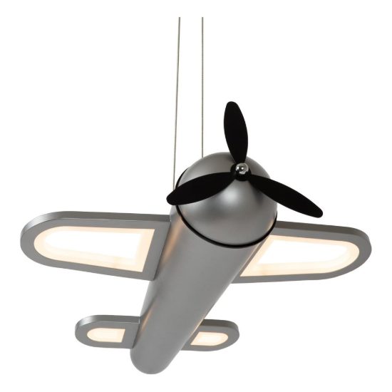 Lampadario a sospensione per cameretta moderno grigio ferro nero led 28w 2500k a forma di aeroplano