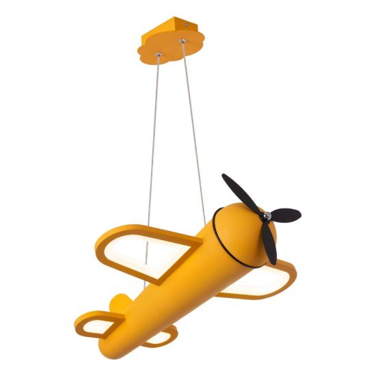 Lampadario a sospensione per cameretta moderno giallo nero led 28w 2500k a forma di aeroplano