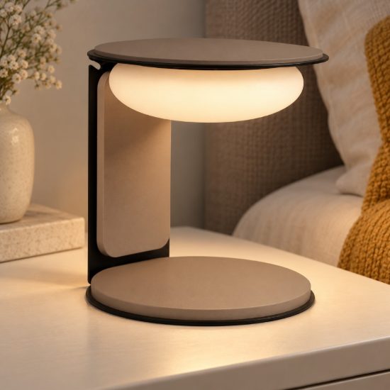 Abat-jour rotondo per comodino moderno tortora led 9w 3000k