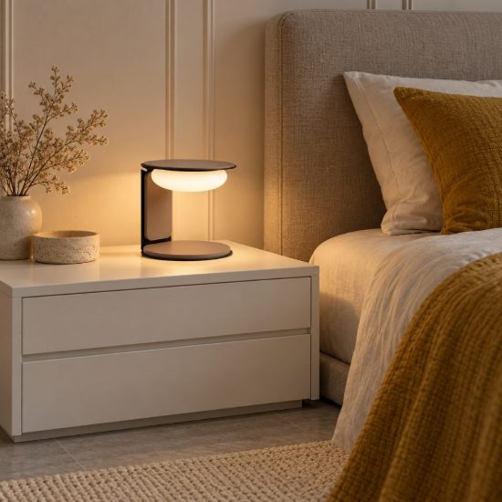 Abat-jour rotondo per comodino moderno tortora led 9w 3000k