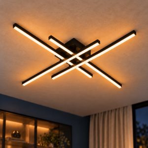 Plafoniera a barre incrociate per soggiorno moderna nero led 42w cct 2700k 3300k 4000k