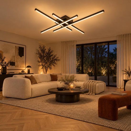Plafoniera a barre incrociate per soggiorno moderna nero led 42w cct 2700k 3300k 4000k