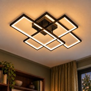 Plafoniera rettangolare per soggiorno moderna nero led 60w cct 2700k 3300k 4000k