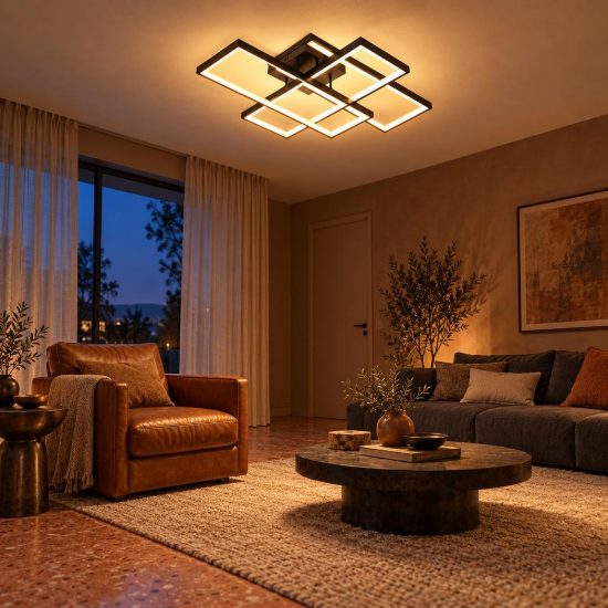 Plafoniera rettangolare per soggiorno moderna nero led 60w cct 2700k 3300k 4000k