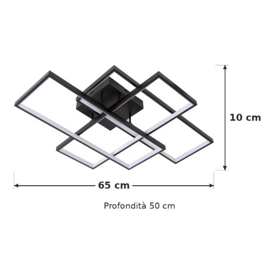 Plafoniera rettangolare per soggiorno moderna nero led 60w cct 2700k 3300k 4000k