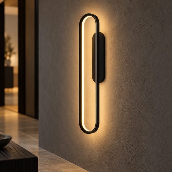 Applique ovale per soggiorno moderna nero opalino led 24w 2700k