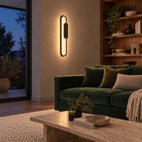 Applique ovale per soggiorno moderna nero opalino led 24w 2700k