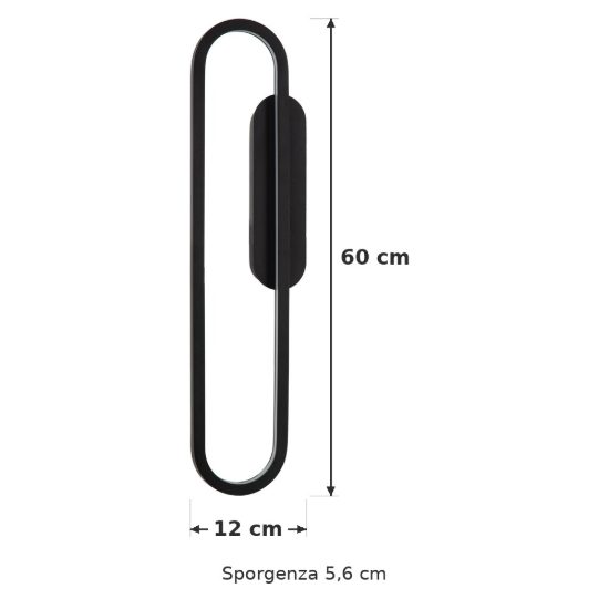 Applique ovale per soggiorno moderna nero opalino led 24w 2700k