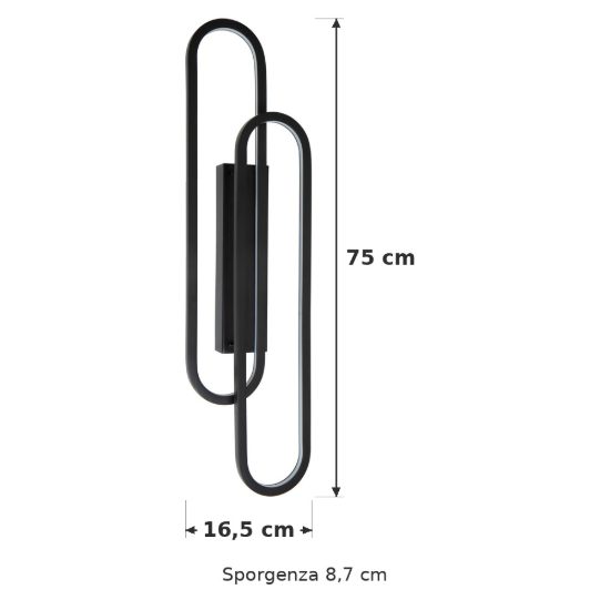 Applique ovale per soggiorno moderna nero opalino led 35w 2700k