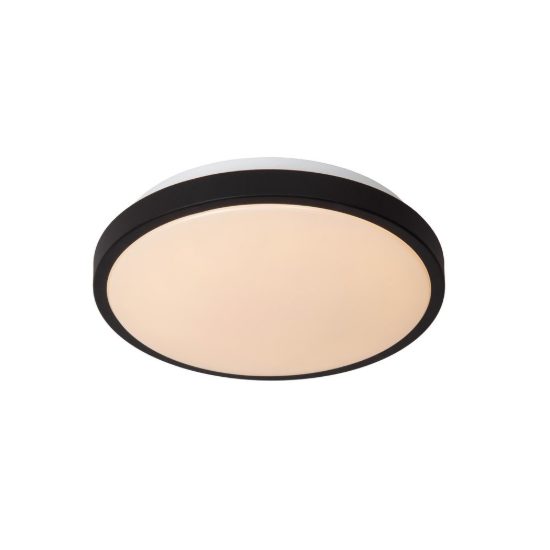 Plafoniera rotonda moderna nero opalino led 12w 2700k ip44 con sensore di movimento