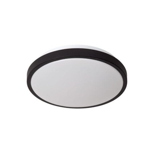Plafoniera rotonda moderna nero opalino led 12w 2700k ip44 con sensore di movimento