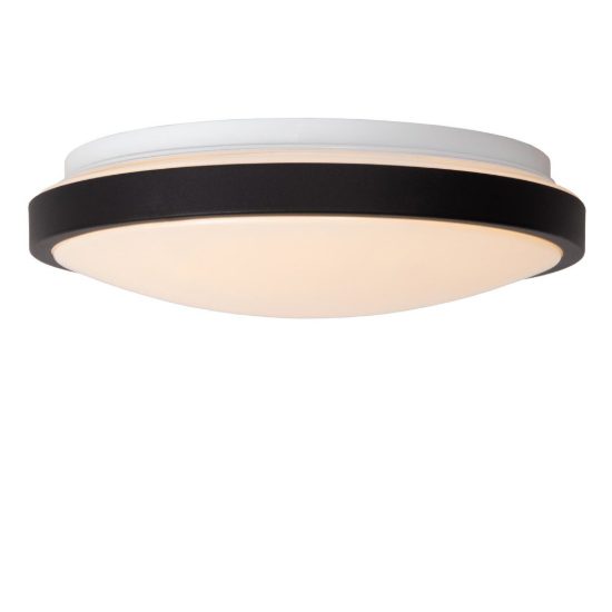 Plafoniera rotonda moderna nero opalino led 12w 2700k ip44 con sensore di movimento