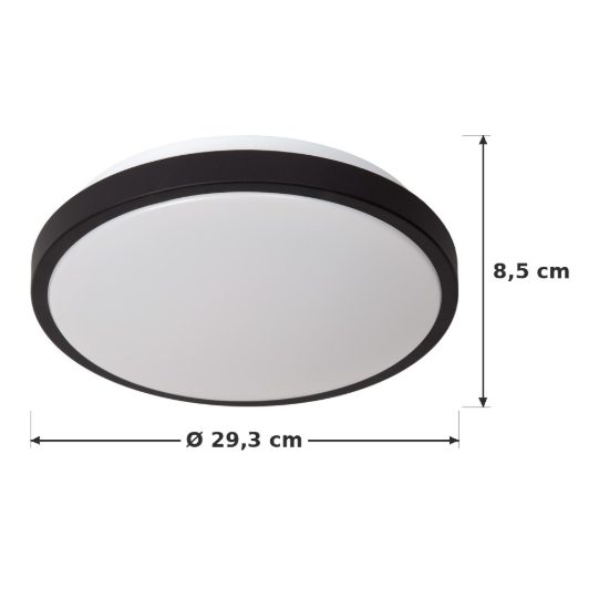 Plafoniera rotonda moderna nero opalino led 12w 2700k ip44 con sensore di movimento