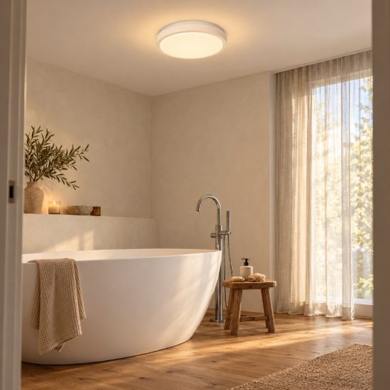 Plafoniera rotonda per bagno moderna bianco opalino led 12w 2700k ip44 con sensore di movimento
