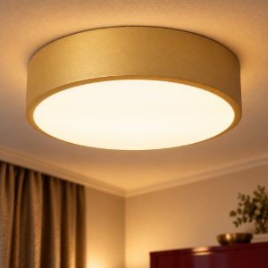 Plafoniera rotonda moderna oro opalino led 12w 2700k dimmerabile