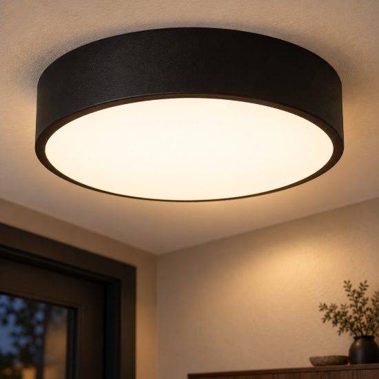 Plafoniera rotonda moderna nero opalino led 12w 2700k dimmerabile