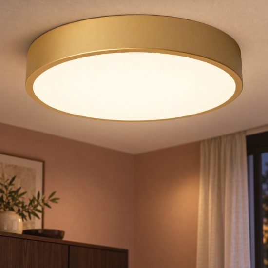 Plafoniera rotonda moderna oro opalino led 18w 2700k dimmerabile