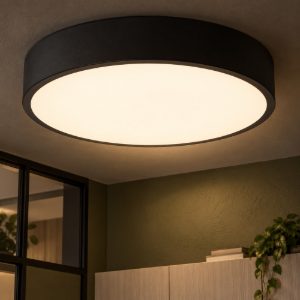 Plafoniera rotonda moderna nero opalino led 18w 2700k dimmerabile