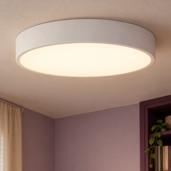Plafoniera rotonda moderna bianco opalino led 18w 2700k dimmerabile