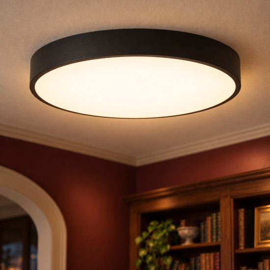 Plafoniera rotonda moderna nero opalino led 24w 2700k dimmerabile