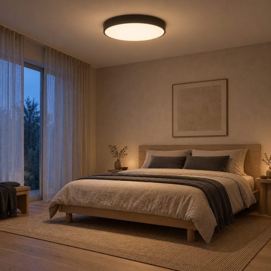 Plafoniera rotonda per camera da letto moderna nero opalino led 36w 2700k dimmerabile