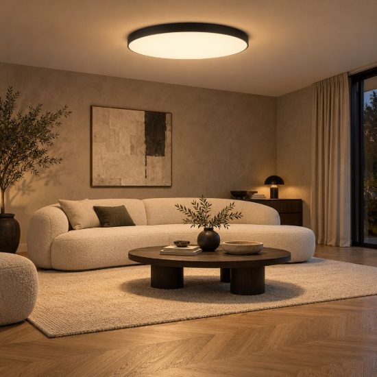 Plafoniera rotonda per soggiorno moderna nero opalino led 80w 2700k dimmerabile