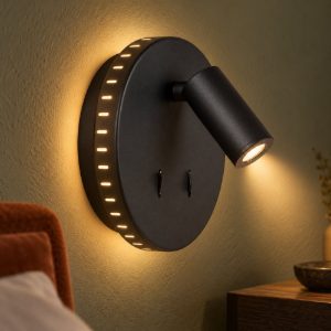 Applique per comodino camera da letto rotonda moderna nero led 9w 3000k