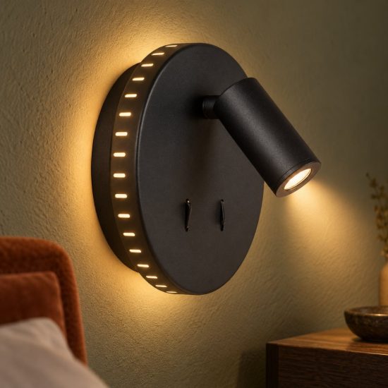 Applique per comodino camera da letto rotonda moderna nero led 9w 3000k